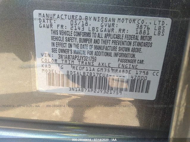 Photo 8 VIN: 3N1AB7AP2JY321759 - NISSAN SENTRA 