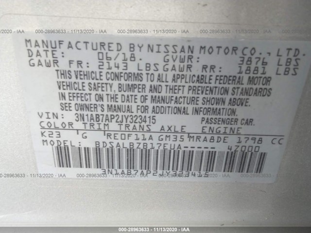 Photo 8 VIN: 3N1AB7AP2JY323415 - NISSAN SENTRA 