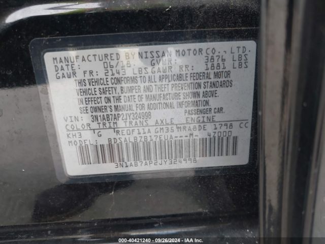 Photo 8 VIN: 3N1AB7AP2JY324998 - NISSAN SENTRA 