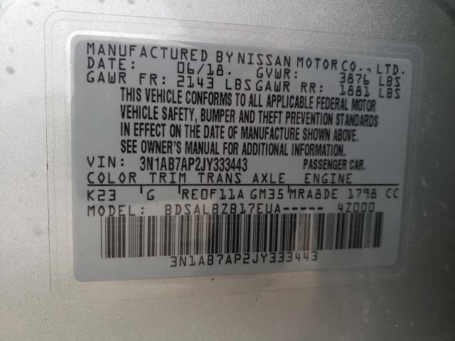 Photo 9 VIN: 3N1AB7AP2JY333443 - NISSAN SENTRA S 