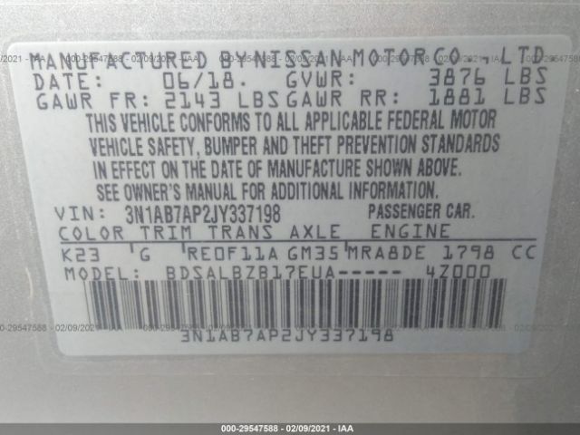 Photo 8 VIN: 3N1AB7AP2JY337198 - NISSAN SENTRA 