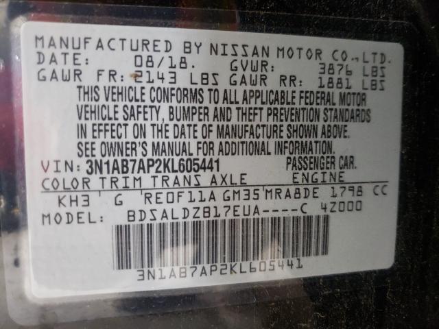 Photo 9 VIN: 3N1AB7AP2KL605441 - NISSAN SENTRA S 