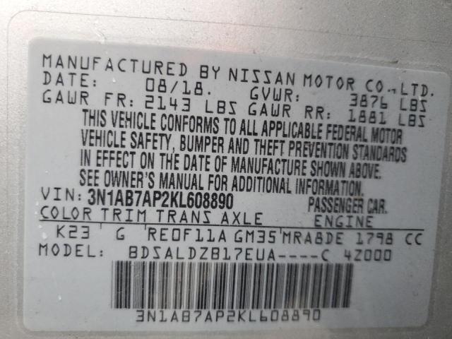 Photo 11 VIN: 3N1AB7AP2KL608890 - NISSAN SENTRA S 