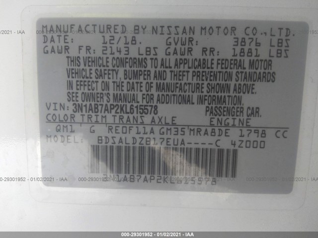 Photo 8 VIN: 3N1AB7AP2KL615578 - NISSAN SENTRA 