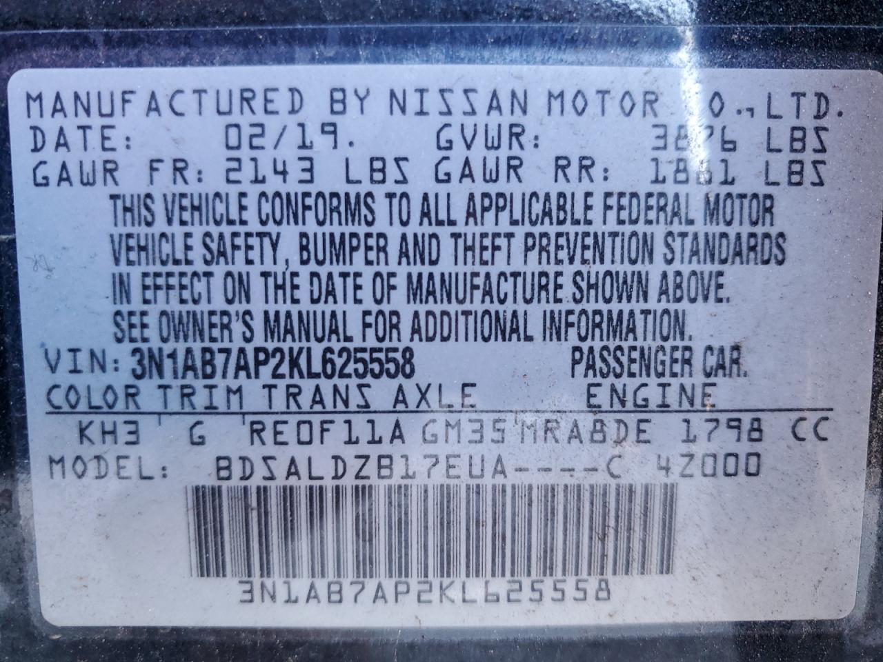 Photo 11 VIN: 3N1AB7AP2KL625558 - NISSAN SENTRA 