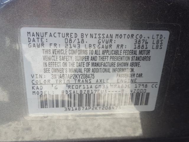 Photo 9 VIN: 3N1AB7AP2KY208475 - NISSAN SENTRA S 