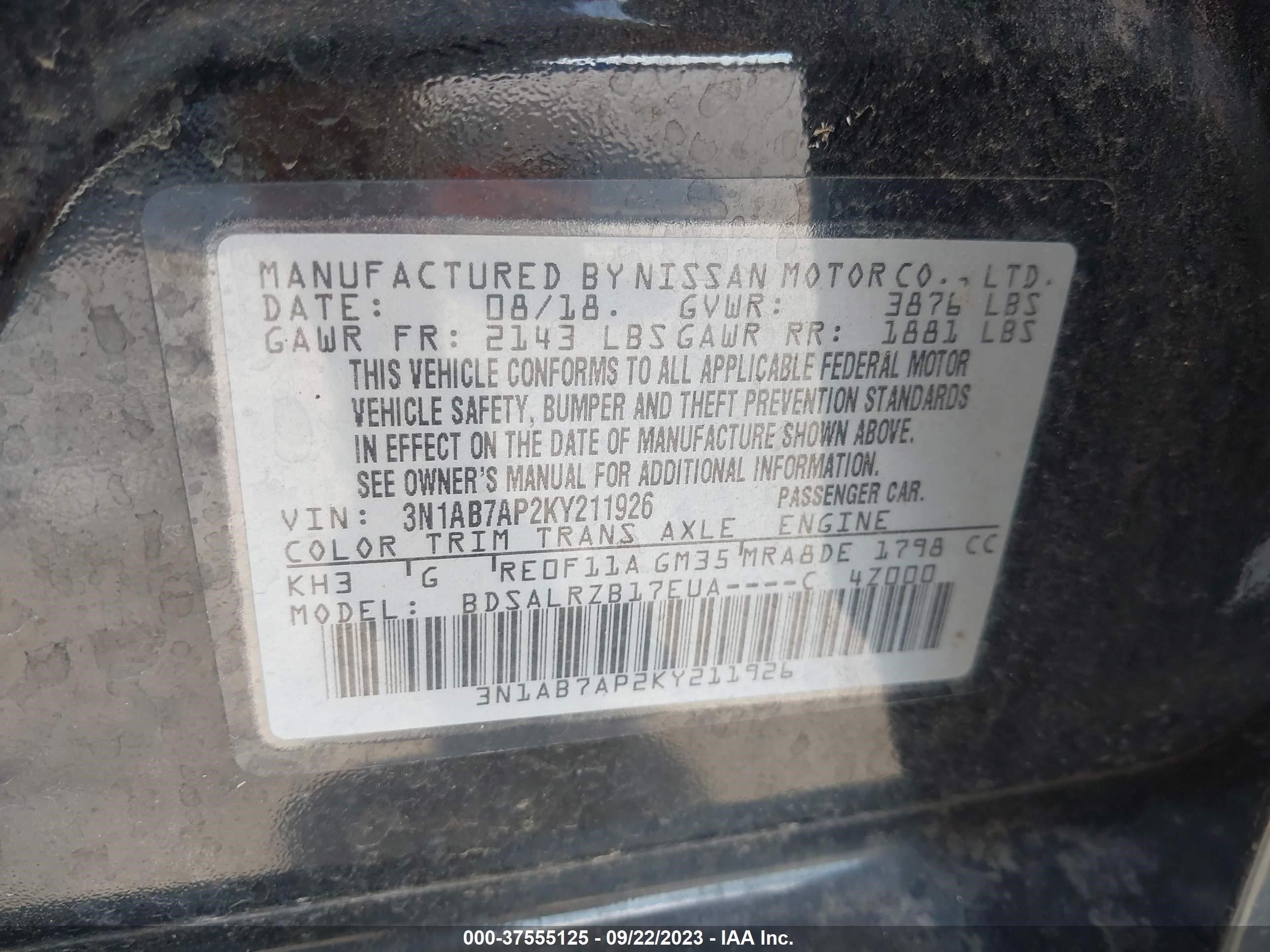 Photo 8 VIN: 3N1AB7AP2KY211926 - NISSAN SENTRA 