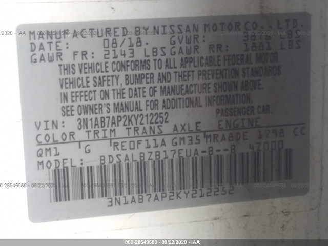 Photo 8 VIN: 3N1AB7AP2KY212252 - NISSAN SENTRA 