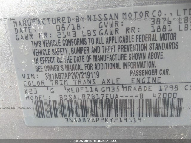 Photo 8 VIN: 3N1AB7AP2KY219119 - NISSAN SENTRA 