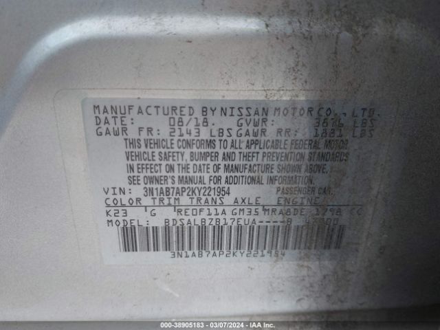 Photo 8 VIN: 3N1AB7AP2KY221954 - NISSAN SENTRA 