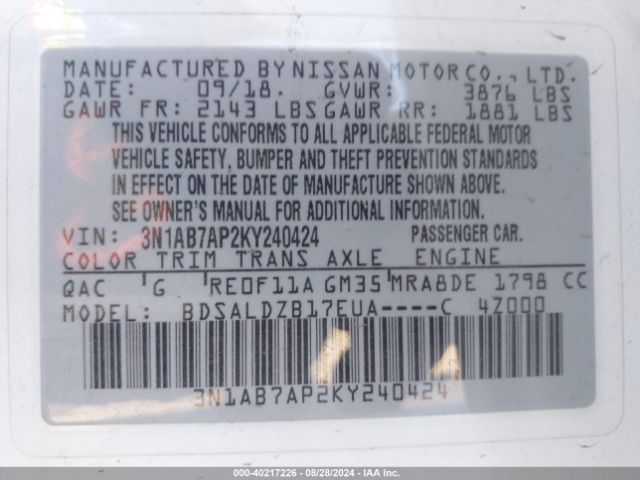 Photo 8 VIN: 3N1AB7AP2KY240424 - NISSAN SENTRA 