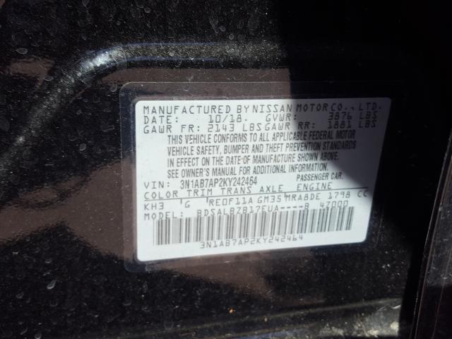 Photo 9 VIN: 3N1AB7AP2KY242464 - NISSAN SENTRA S 