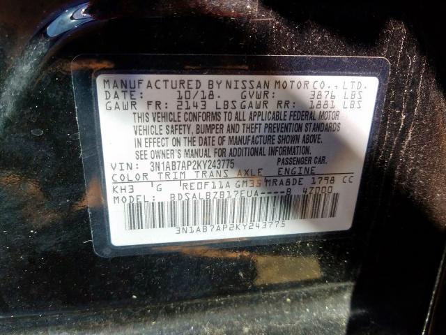 Photo 9 VIN: 3N1AB7AP2KY243775 - NISSAN SENTRA S 