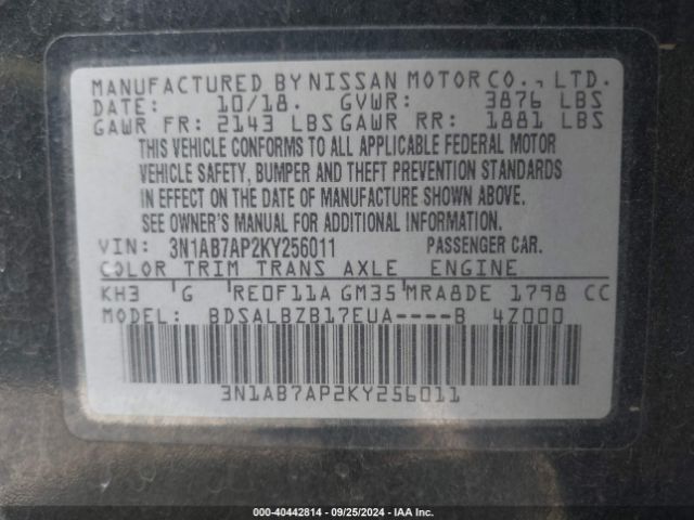 Photo 8 VIN: 3N1AB7AP2KY256011 - NISSAN SENTRA 