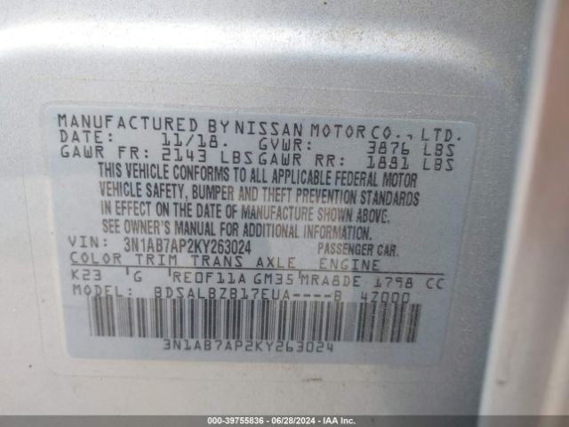 Photo 8 VIN: 3N1AB7AP2KY263024 - NISSAN SENTRA 