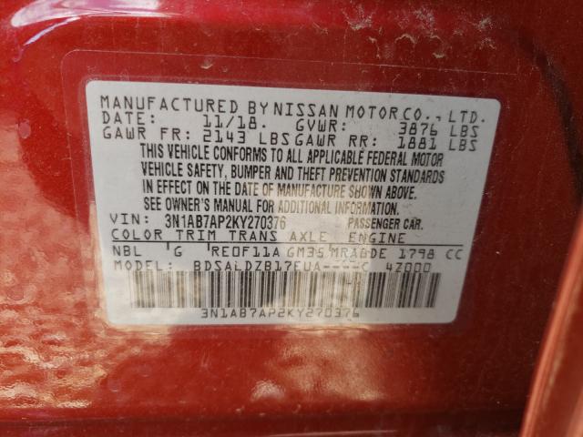 Photo 9 VIN: 3N1AB7AP2KY270376 - NISSAN SENTRA S 