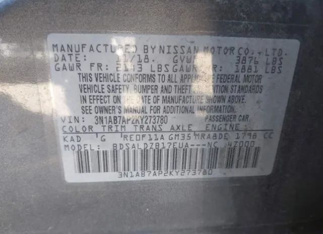 Photo 8 VIN: 3N1AB7AP2KY273780 - NISSAN SENTRA 