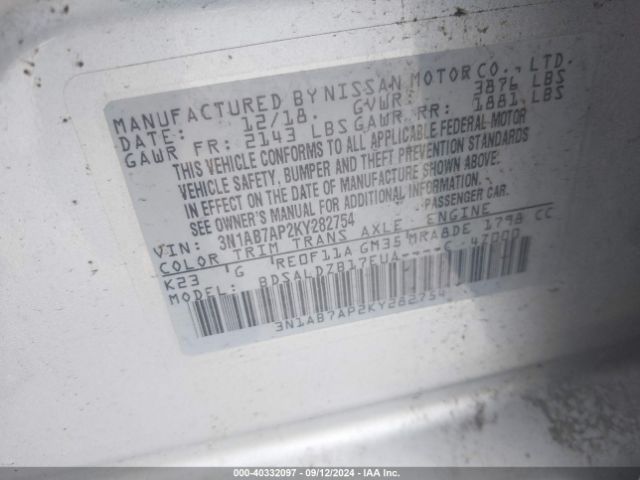 Photo 8 VIN: 3N1AB7AP2KY282754 - NISSAN SENTRA 