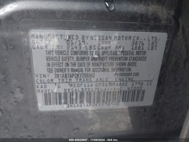 Photo 8 VIN: 3N1AB7AP2KY298940 - NISSAN SENTRA 