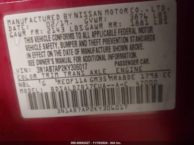 Photo 8 VIN: 3N1AB7AP2KY306017 - NISSAN SENTRA 