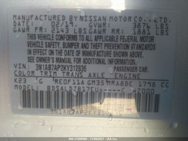 Photo 8 VIN: 3N1AB7AP2KY312836 - NISSAN SENTRA 