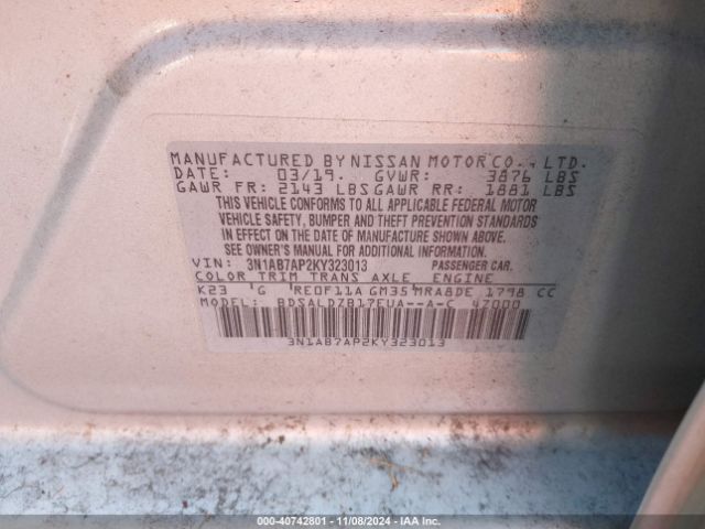 Photo 8 VIN: 3N1AB7AP2KY323013 - NISSAN SENTRA 