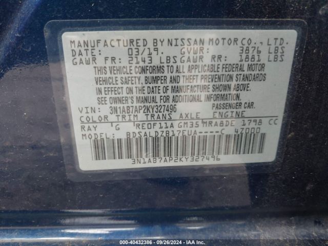 Photo 8 VIN: 3N1AB7AP2KY327496 - NISSAN SENTRA 