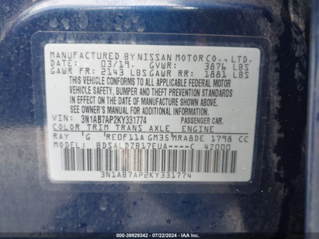 Photo 8 VIN: 3N1AB7AP2KY331774 - NISSAN SENTRA 