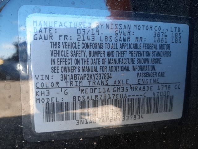 Photo 9 VIN: 3N1AB7AP2KY337834 - NISSAN SENTRA 