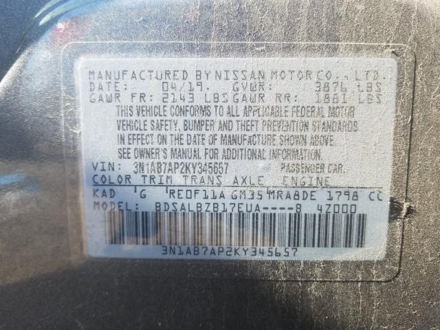 Photo 9 VIN: 3N1AB7AP2KY345657 - NISSAN SENTRA S 