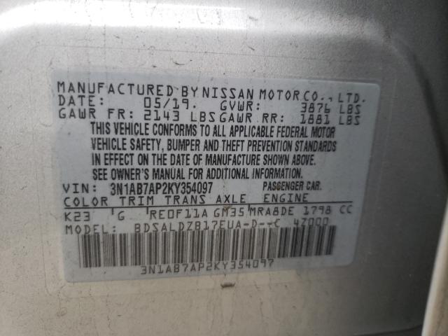 Photo 9 VIN: 3N1AB7AP2KY354097 - NISSAN SENTRA S 