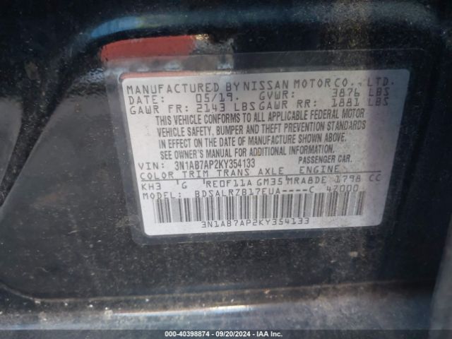 Photo 8 VIN: 3N1AB7AP2KY354133 - NISSAN SENTRA 