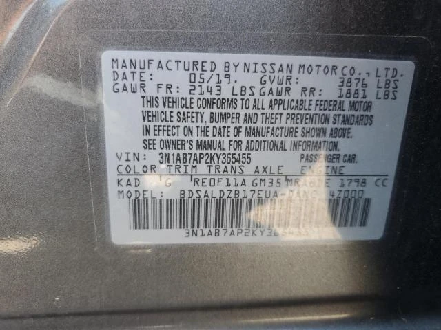 Photo 11 VIN: 3N1AB7AP2KY365455 - NISSAN SENTRA S 