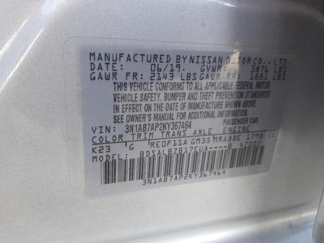 Photo 9 VIN: 3N1AB7AP2KY367464 - NISSAN SENTRA S 