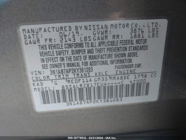 Photo 8 VIN: 3N1AB7AP2KY381283 - NISSAN SENTRA 