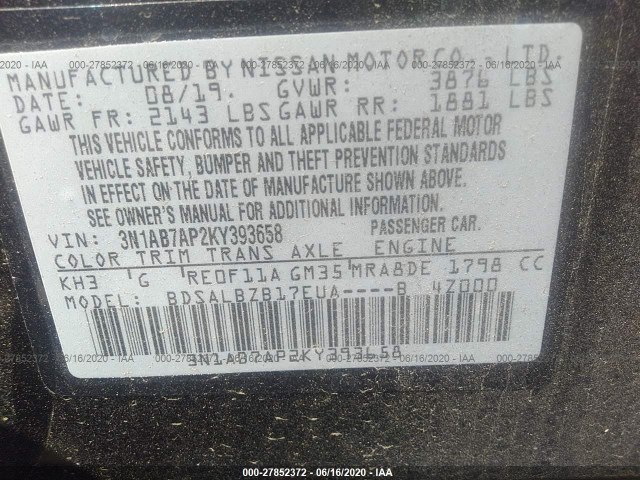 Photo 8 VIN: 3N1AB7AP2KY393658 - NISSAN SENTRA 