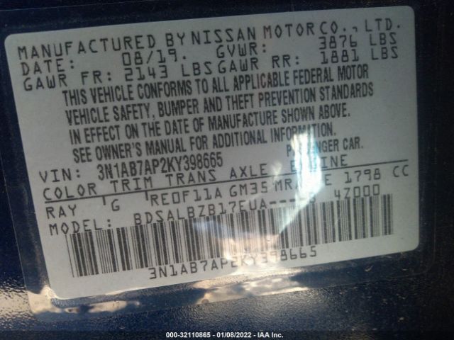 Photo 8 VIN: 3N1AB7AP2KY398665 - NISSAN SENTRA 