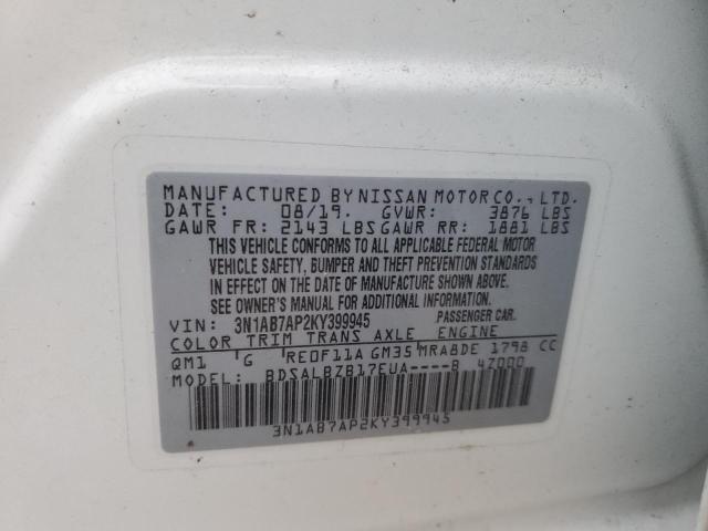 Photo 9 VIN: 3N1AB7AP2KY399945 - NISSAN SENTRA S 