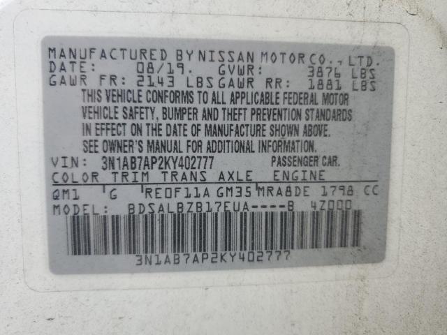 Photo 11 VIN: 3N1AB7AP2KY402777 - NISSAN SENTRA S 