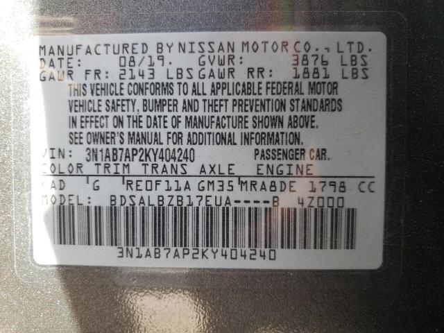 Photo 9 VIN: 3N1AB7AP2KY404240 - NISSAN SENTRA S 