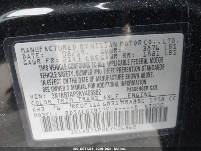 Photo 8 VIN: 3N1AB7AP2KY406862 - NISSAN SENTRA 