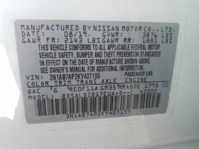 Photo 9 VIN: 3N1AB7AP2KY407199 - NISSAN SENTRA S 