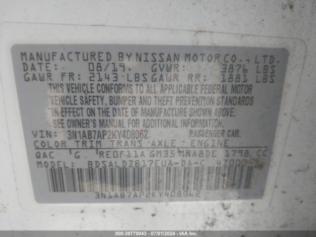 Photo 8 VIN: 3N1AB7AP2KY408062 - NISSAN SENTRA 