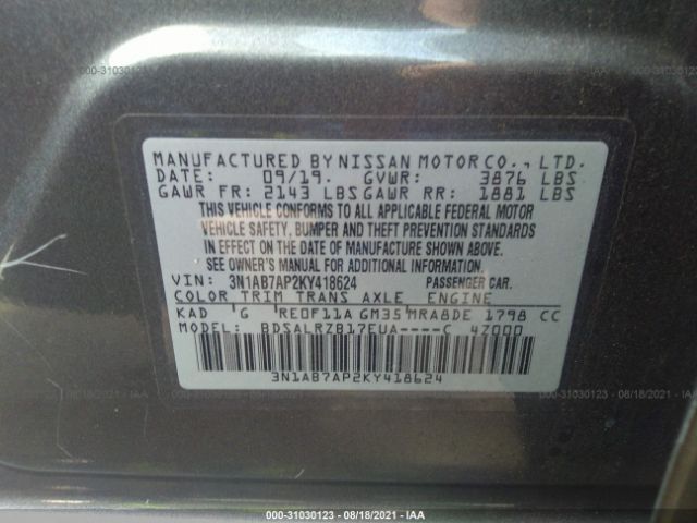 Photo 8 VIN: 3N1AB7AP2KY418624 - NISSAN SENTRA 