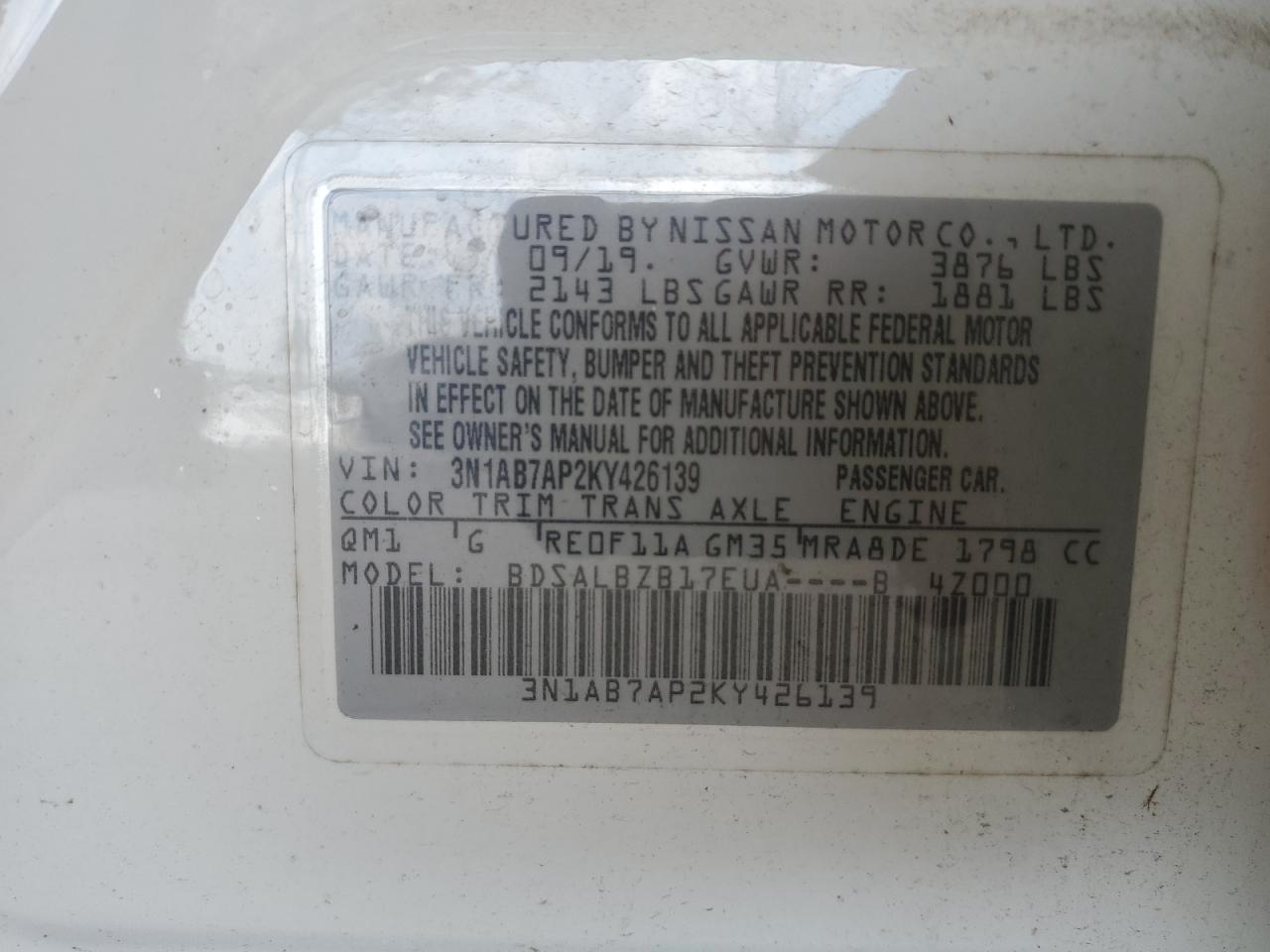 Photo 11 VIN: 3N1AB7AP2KY426139 - NISSAN SENTRA 