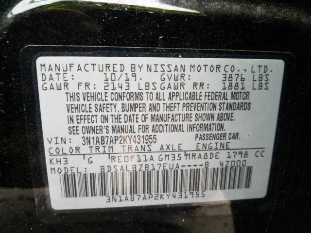 Photo 9 VIN: 3N1AB7AP2KY431955 - NISSAN SENTRA S 