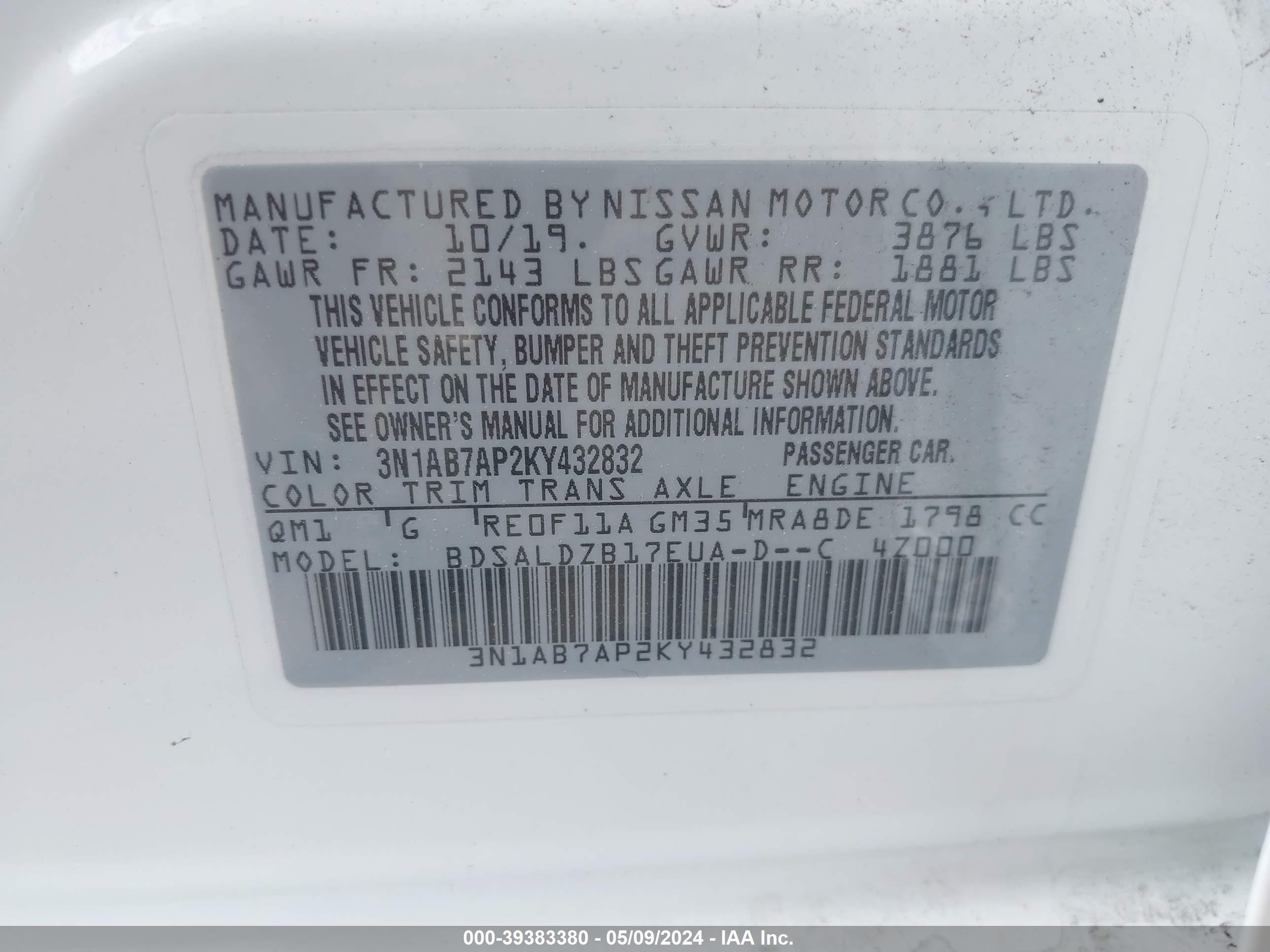 Photo 8 VIN: 3N1AB7AP2KY432832 - NISSAN SENTRA 