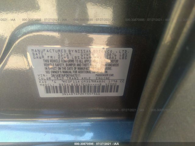 Photo 8 VIN: 3N1AB7AP2KY447511 - NISSAN SENTRA 