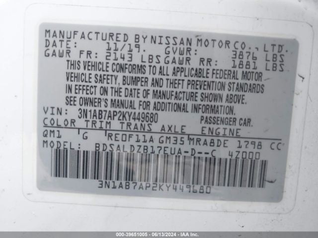 Photo 8 VIN: 3N1AB7AP2KY449680 - NISSAN SENTRA 