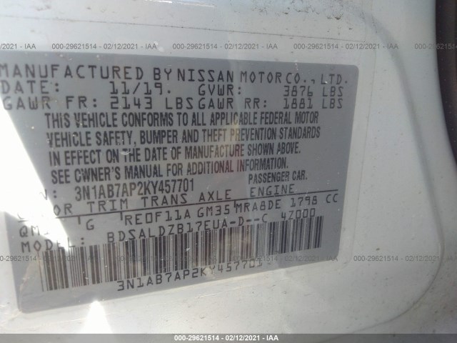 Photo 8 VIN: 3N1AB7AP2KY457701 - NISSAN SENTRA 